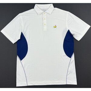 Masters Tech Polo Shirt Mens Size Medium Performance Golf Logo Casual White Blue
